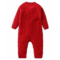Babyhug Knitted Ful Sleeves Cable Knit Designed Winter Romper - Rust