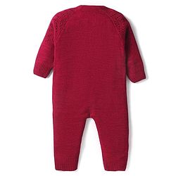 Babyhug Knitted Full Raglan Sleeves  Winter Romper with Bow Applique  - Maroon
