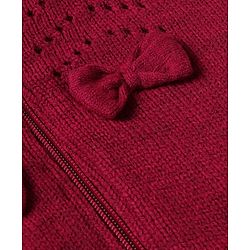 Babyhug Knitted Full Raglan Sleeves  Winter Romper with Bow Applique  - Maroon