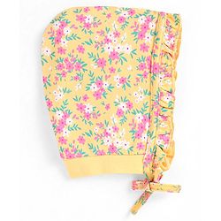 Babyhug 100% Cotton Knit Floral & Fox Printed Caps with Knit Pack of 2  - Navy Blue & Yellow