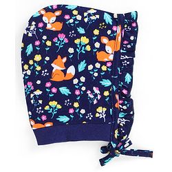 Babyhug 100% Cotton Knit Floral & Fox Printed Caps with Knit Pack of 2  - Navy Blue & Yellow