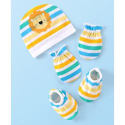 Babyhug 100% Cotton Interlock Knit Cap Mittens & Booties Set with Lion Print - Multicolor