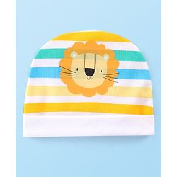 Babyhug 100% Cotton Interlock Knit Cap Mittens & Booties Set with Lion Print - Multicolor