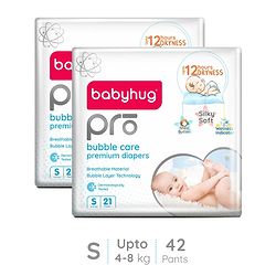 Babyhug Pro Bubble Care Premium Pant Style Diaper Small Size Pack of 2- 42Pieces - Small White