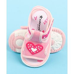 Cute Walk by Babyhug Sandals with Velcro Closure & Heart Applique - Pink
