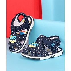 Cute Walk by Babyhug Sandals with Velcro Closure Polka Dots Print & Patch Detailing - Blue