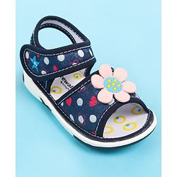 Cute Walk by Babyhug Velcro Closure Sandals with Floral Applique - Blue