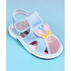 Cute Walk by Babyhug Velcro Closure Sandals with Butterfly Applique - Blue