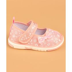 Cute Walk by Babyhug Casual Shoes With Velcro Closure & Bow Applique - Peach (Flower Colour May Vary)