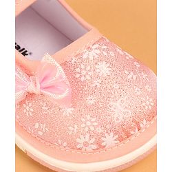 Cute Walk by Babyhug Casual Shoes With Velcro Closure & Bow Applique - Peach (Flower Colour May Vary)