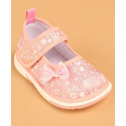 Cute Walk by Babyhug Casual Shoes With Velcro Closure & Bow Applique - Peach (Flower Colour May Vary)