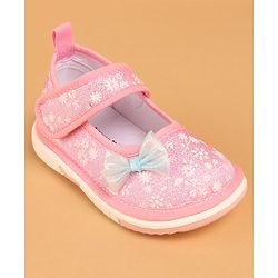 Cute Walk by Babyhug Casual Shoes With Velcro Closure & Bow Applique - Pink (Flower Colour May Vary)