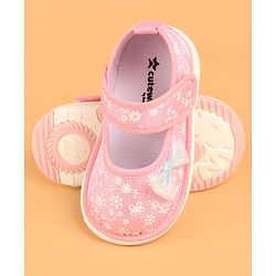 Cute Walk by Babyhug Casual Shoes With Velcro Closure & Bow Applique - Pink (Flower Colour May Vary)