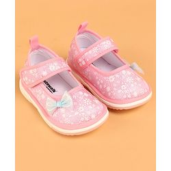 Cute Walk by Babyhug Casual Shoes With Velcro Closure & Bow Applique - Pink (Flower Colour May Vary)