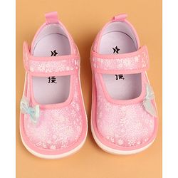 Cute Walk by Babyhug Casual Shoes With Velcro Closure & Bow Applique - Pink (Flower Colour May Vary)