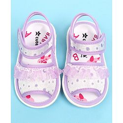 Cute Walk by Babyhug Velcro Closure  Sandal With Polka Dot Print & Frill Detailing - Purple