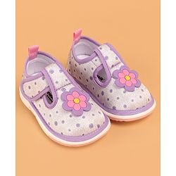 Cute Walk by Babyhug Velcro Closure Casual Shoes With Polka Dot Print & Flower Applique - Purple