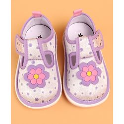 Cute Walk by Babyhug Velcro Closure Casual Shoes With Polka Dot Print & Flower Applique - Purple