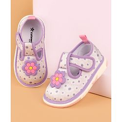 Cute Walk by Babyhug Velcro Closure Casual Shoes With Polka Dot Print & Flower Applique - Purple