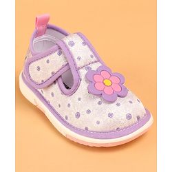 Cute Walk by Babyhug Velcro Closure Casual Shoes With Polka Dot Print & Flower Applique - Purple