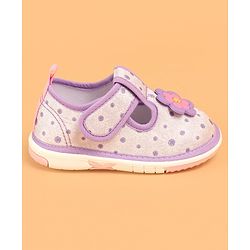 Cute Walk by Babyhug Velcro Closure Casual Shoes With Polka Dot Print & Flower Applique - Purple