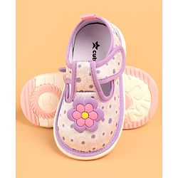 Cute Walk by Babyhug Velcro Closure Casual Shoes With Polka Dot Print & Flower Applique - Purple