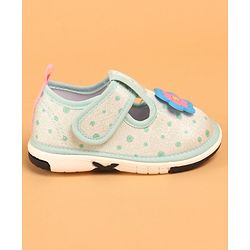 Cute Walk by Babyhug Velcro Closure Casual Shoes With Polka Dot Print & Flower Applique - Green