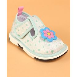 Cute Walk by Babyhug Velcro Closure Casual Shoes With Polka Dot Print & Flower Applique - Green