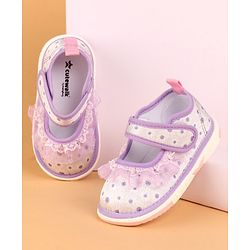 Cute Walk by Babyhug Velcro Closure Casual Shoes With Polka Dot Print & Lace Detailing - Purple