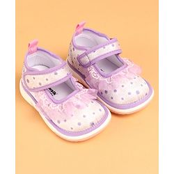 Cute Walk by Babyhug Velcro Closure Casual Shoes With Polka Dot Print & Lace Detailing - Purple