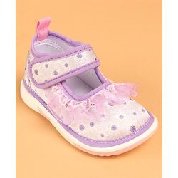 Cute Walk by Babyhug Velcro Closure Casual Shoes With Polka Dot Print & Lace Detailing - Purple