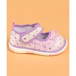 Cute Walk by Babyhug Velcro Closure Casual Shoes With Polka Dot Print & Lace Detailing - Purple