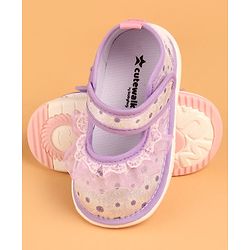 Cute Walk by Babyhug Velcro Closure Casual Shoes With Polka Dot Print & Lace Detailing - Purple