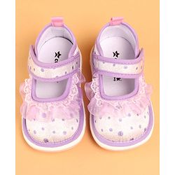 Cute Walk by Babyhug Velcro Closure Casual Shoes With Polka Dot Print & Lace Detailing - Purple