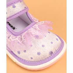 Cute Walk by Babyhug Velcro Closure Casual Shoes With Polka Dot Print & Lace Detailing - Purple