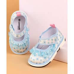 Cute Walk by Babyhug Velcro Closure Casual Shoes With Polka Dot Print & Lace Detailing - Blue