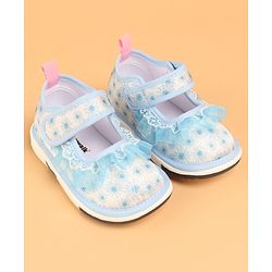 Cute Walk by Babyhug Velcro Closure Casual Shoes With Polka Dot Print & Lace Detailing - Blue