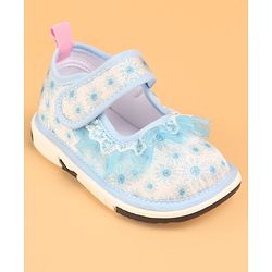 Cute Walk by Babyhug Velcro Closure Casual Shoes With Polka Dot Print & Lace Detailing - Blue