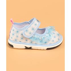 Cute Walk by Babyhug Velcro Closure Casual Shoes With Polka Dot Print & Lace Detailing - Blue