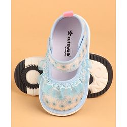 Cute Walk by Babyhug Velcro Closure Casual Shoes With Polka Dot Print & Lace Detailing - Blue