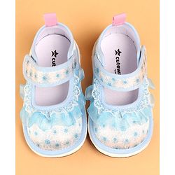 Cute Walk by Babyhug Velcro Closure Casual Shoes With Polka Dot Print & Lace Detailing - Blue