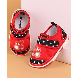 Cute Walk by Babyhug Velcro Closure Casual Shoes with Car Design - Red