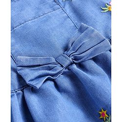 Babyhug Denim Woven Frock With Half Sleeves Inner Tee Floral Embroidery & Bow Applique - Blue