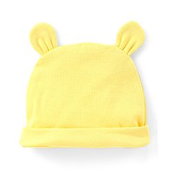 Babyhug Interlock Knit Cap With Bear Print & Applique - Yellow