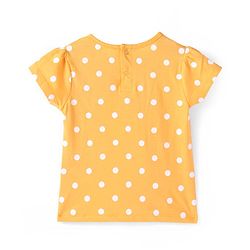 Babyhug Denim Knit Embroidered Frock With Half Sleeves Polka Dots Printed Inner Tee - Navy & Yellow