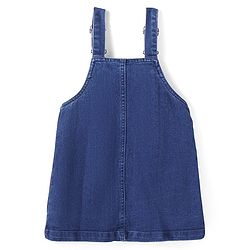 Babyhug Denim Knit Embroidered Frock With Half Sleeves Polka Dots Printed Inner Tee - Navy & Yellow