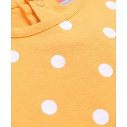 Babyhug Denim Knit Embroidered Frock With Half Sleeves Polka Dots Printed Inner Tee - Navy & Yellow
