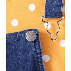 Babyhug Denim Knit Embroidered Frock With Half Sleeves Polka Dots Printed Inner Tee - Navy & Yellow