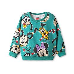Babyhug Disney Terry Knit Full Sleeves Oversized and Drop Shoulder Sweatshirt With Mickey Mouse Graphics - Green