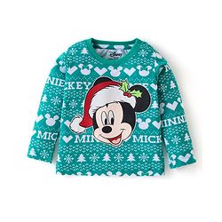Babyhug Disney Single Jersey Knit Full Sleeves Night Suit With Mickey Mouse Graphics - Green